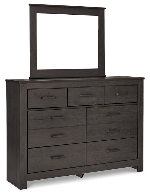 Brinxton King Panel Bed with Mirrored Dresser and Nightstand Homeline Furniture