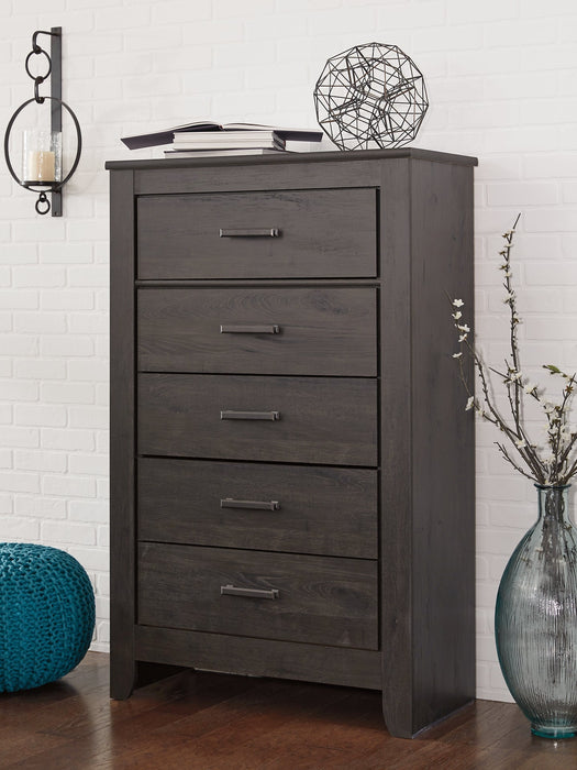 Brinxton Queen/Full Panel Headboard with Mirrored Dresser and Chest Homeline Furniture