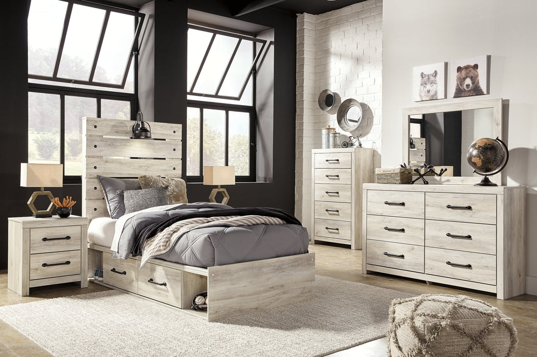 Cambeck Twin Panel Bed with 4 Storage Drawers with Mirrored Dresser, Chest and Nightstand Homeline Furniture