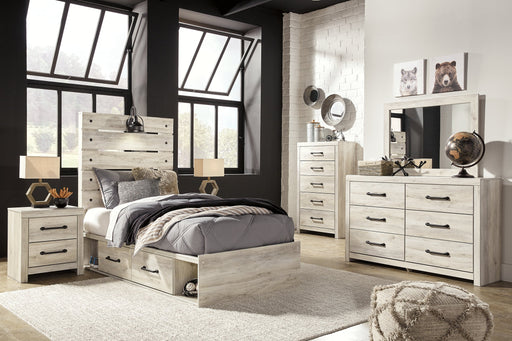 Cambeck Twin Panel Bed with 4 Storage Drawers with Mirrored Dresser, Chest and Nightstand Homeline Furniture
