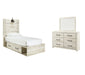 Cambeck Twin Panel Bed with 4 Storage Drawers with Mirrored Dresser Homeline Furniture