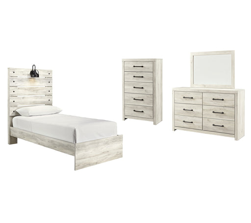 Cambeck Twin Panel Bed with Mirrored Dresser and Chest Homeline Furniture