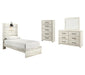 Cambeck Twin Panel Bed with Mirrored Dresser and Chest Homeline Furniture
