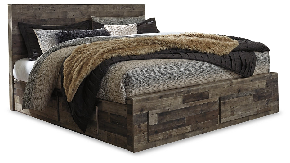 Derekson King Panel Bed with 4 Storage Drawers with Mirrored Dresser, Chest and 2 Nightstands Homeline Furniture