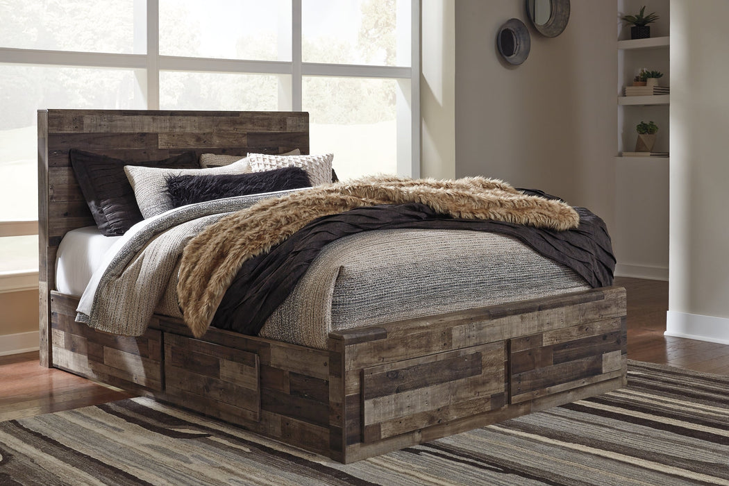 Derekson Queen Panel Bed with 6 Storage Drawers with Mirrored Dresser and 2 Nightstands Homeline Furniture