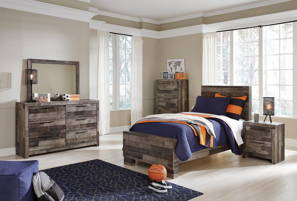 Derekson Twin Panel Bed with Mirrored Dresser, Chest and Nightstand Homeline Furniture