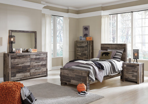 Derekson Twin Panel Bed with Mirrored Dresser, Chest and Nightstand Homeline Furniture
