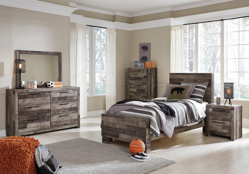 Derekson Twin Panel Bed with Mirrored Dresser, Chest and Nightstand Homeline Furniture