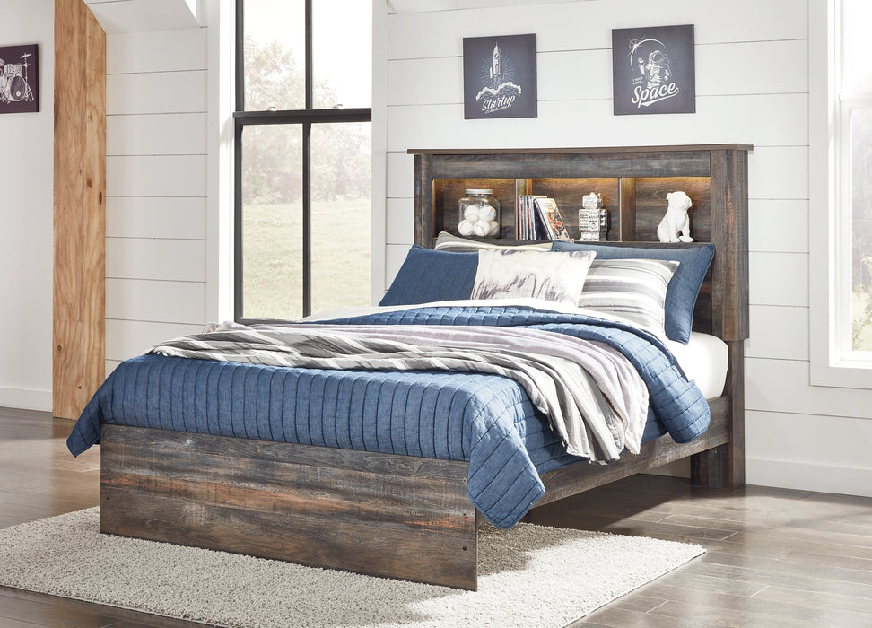 Drystan Full Bookcase Bed with Mirrored Dresser and 2 Nightstands Homeline Furniture