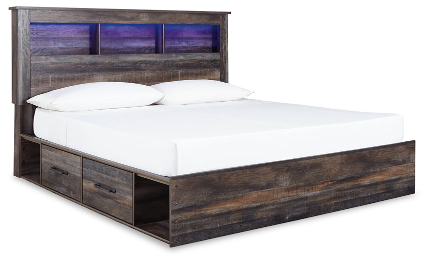 Drystan King Bookcase Bed with 2 Storage Drawers with Mirrored Dresser Homeline Furniture