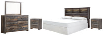 Drystan King/California King Bookcase Headboard with Mirrored Dresser and 2 Nightstands Homeline Furniture