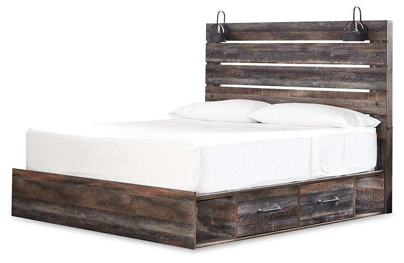 Drystan King Panel Bed with 2 Storage Drawers with Mirrored Dresser, Chest and 2 Nightstands Homeline Furniture