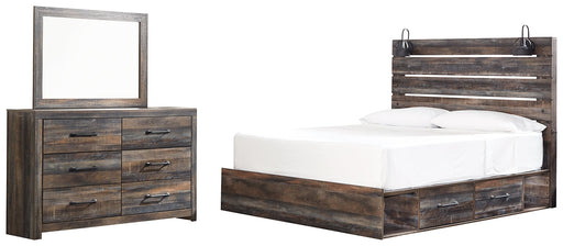 Drystan King Panel Bed with 2 Storage Drawers with Mirrored Dresser Homeline Furniture