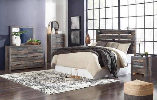 Drystan King Panel Headboard with Mirrored Dresser, Chest and Nightstand Homeline Furniture