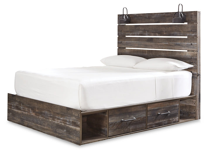 Drystan Queen Panel Bed with 4 Storage Drawers with Mirrored Dresser, Chest and 2 Nightstands Homeline Furniture