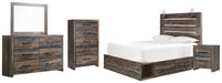 Drystan Queen Panel Bed with 4 Storage Drawers with Mirrored Dresser, Chest and Nightstand Homeline Furniture