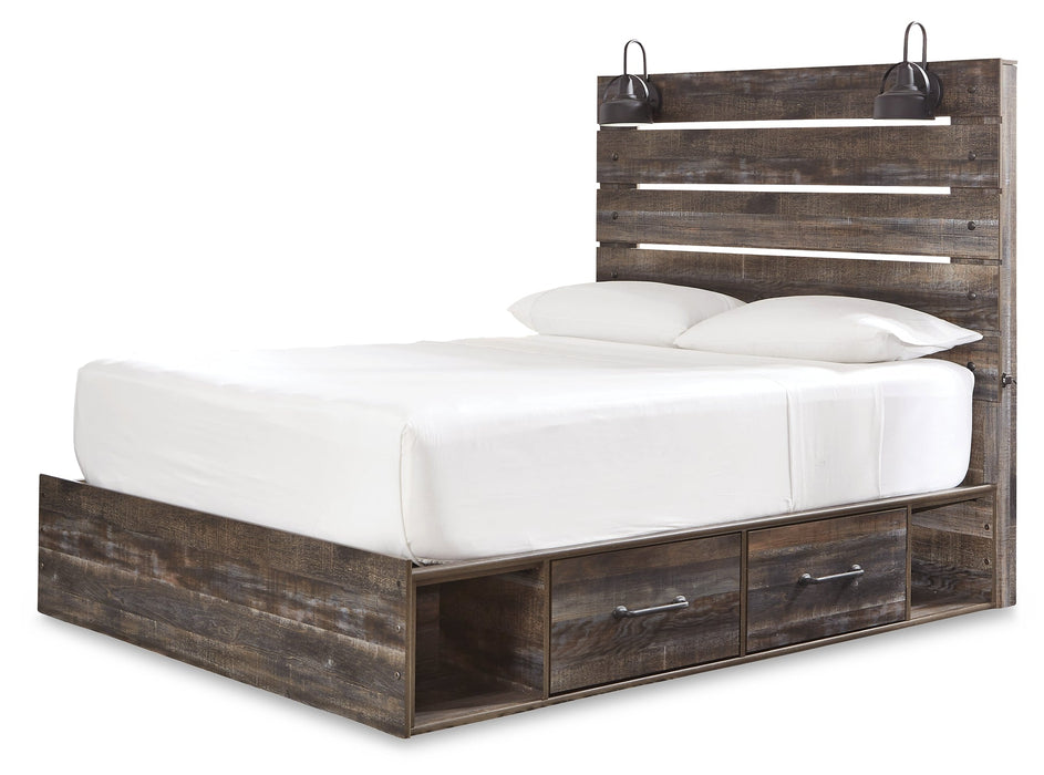 Drystan Queen Panel Bed with 4 Storage Drawers with Mirrored Dresser and 2 Nightstands Homeline Furniture