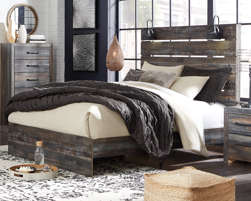 Drystan Queen Panel Bed with 4 Storage Drawers with Mirrored Dresser and 2 Nightstands Homeline Furniture