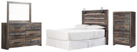 Drystan Queen Panel Headboard with Mirrored Dresser and Chest Homeline Furniture