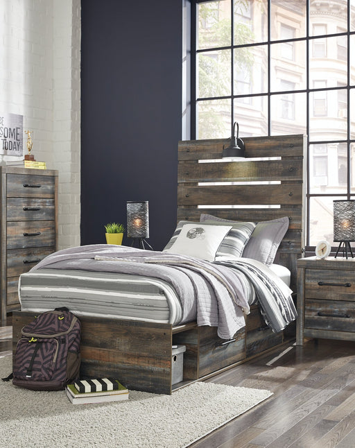 Drystan Twin Panel Bed with 4 Storage Drawers with Mirrored Dresser, Chest and Nightstand Homeline Furniture