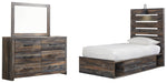 Drystan Twin Panel Bed with 4 Storage Drawers with Mirrored Dresser Homeline Furniture