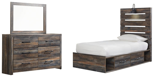 Drystan Twin Panel Bed with 4 Storage Drawers with Mirrored Dresser Homeline Furniture