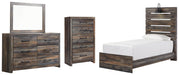 Drystan Twin Panel Bed with Mirrored Dresser and Chest Homeline Furniture