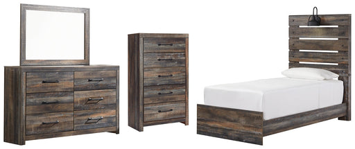 Drystan Twin Panel Bed with Mirrored Dresser and Chest Homeline Furniture