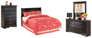 Huey Vineyard Full Sleigh Headboard with Mirrored Dresser and Chest Homeline Furniture