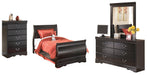 Huey Vineyard Twin Sleigh Bed with Mirrored Dresser and Chest Homeline Furniture