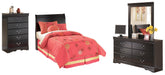 Huey Vineyard Twin Sleigh Headboard with Mirrored Dresser and Chest Homeline Furniture