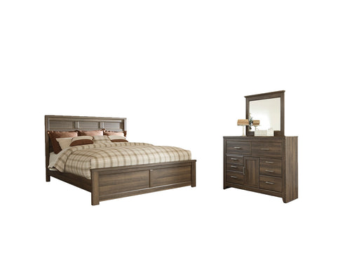 Juararo Queen Panel Bed with Mirrored Dresser Homeline Furniture