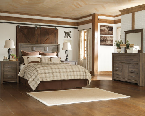 Juararo Queen Panel Headboard with Mirrored Dresser and 2 Nightstands Homeline Furniture