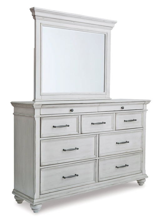 Kanwyn King Panel Bed with Storage with Mirrored Dresser, Chest and 2 Nightstands Homeline Furniture
