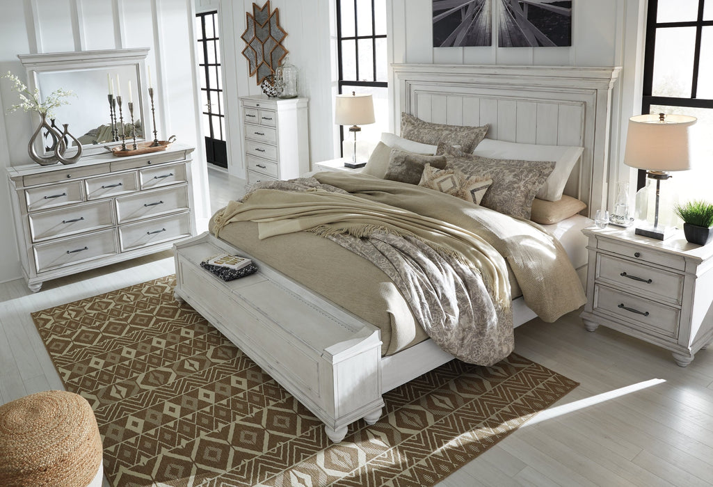 Kanwyn Queen Panel Bed with Storage with Mirrored Dresser, Chest and 2 Nightstands Homeline Furniture