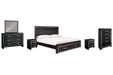 Kaydell King Panel Bed with Storage with Mirrored Dresser, Chest and 2 Nightstands Homeline Furniture