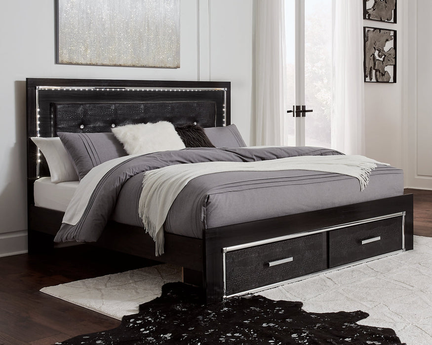 Kaydell King Panel Bed with Storage with Mirrored Dresser, Chest and 2 Nightstands Homeline Furniture