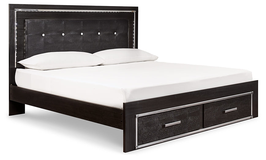 Kaydell King Panel Bed with Storage with Mirrored Dresser, Chest and 2 Nightstands Homeline Furniture