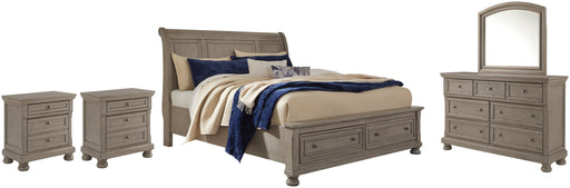 Lettner California King Sleigh Bed with Mirrored Dresser and 2 Nightstands Homeline Furniture