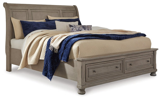 Lettner Queen Sleigh Bed with 2 Storage Drawers with Mirrored Dresser, Chest and 2 Nightstands Homeline Furniture