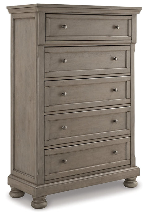 Lettner Queen Sleigh Bed with 2 Storage Drawers with Mirrored Dresser, Chest and 2 Nightstands Homeline Furniture