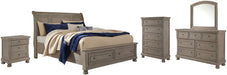 Lettner Queen Sleigh Bed with 2 Storage Drawers with Mirrored Dresser, Chest and Nightstand Homeline Furniture