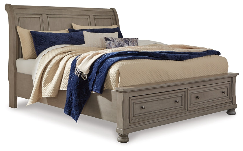 Lettner Queen Sleigh Bed with 2 Storage Drawers with Mirrored Dresser and 2 Nightstands Homeline Furniture