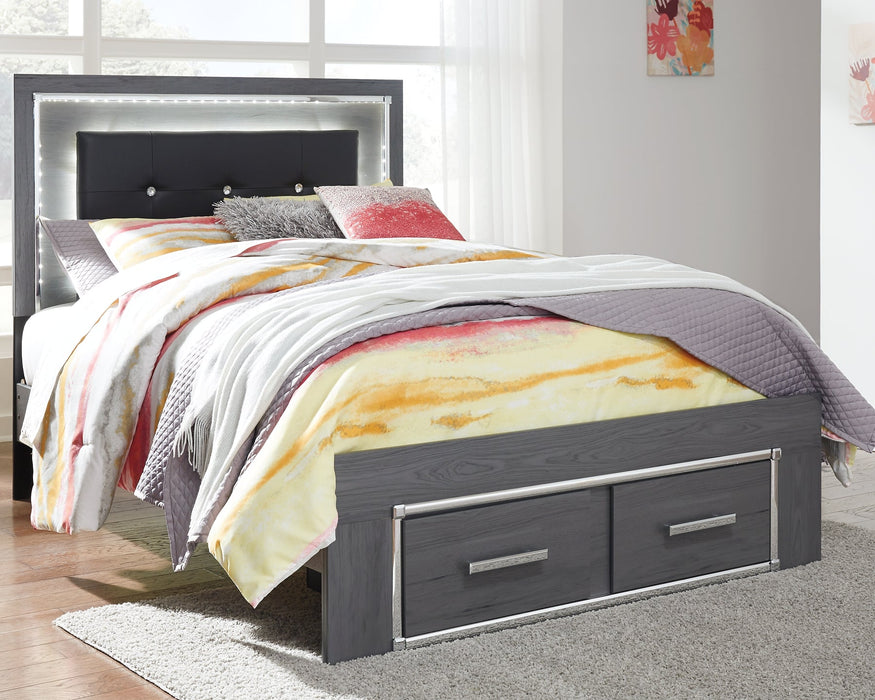 Lodanna Full Panel Bed with 2 Storage Drawers with Mirrored Dresser and Chest Homeline Furniture
