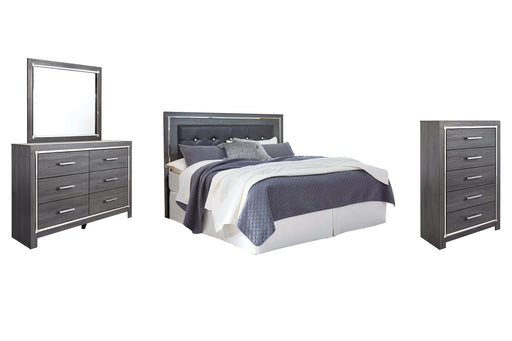 Lodanna King/California King Upholstered Panel Headboard with Mirrored Dresser and Chest Homeline Furniture