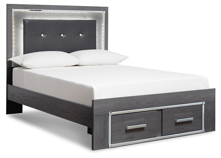 Lodanna King Panel Bed with 2 Storage Drawers with Mirrored Dresser Homeline Furniture