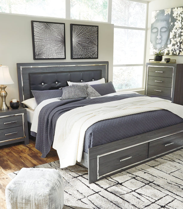 Lodanna King Panel Bed with 2 Storage Drawers with Mirrored Dresser and Nightstand Homeline Furniture