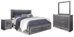 Lodanna King Panel Bed with 2 Storage Drawers with Mirrored Dresser and Nightstand Homeline Furniture