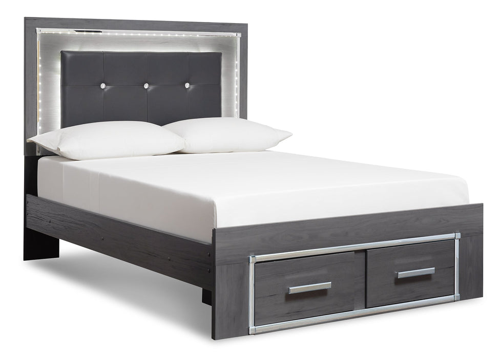 Lodanna Queen Panel Bed with 2 Storage Drawers with Mirrored Dresser Homeline Furniture