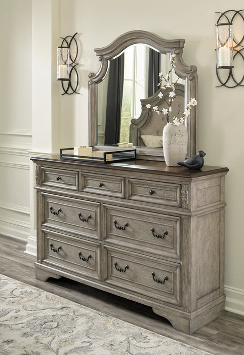Lodenbay California King Panel Bed with Mirrored Dresser and Chest Homeline Furniture